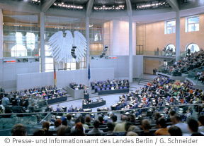 Dieses Bild zeigt den Plenarsaal des Deutschen Bundestages.