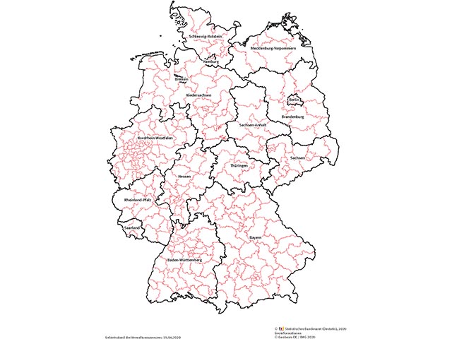 Dieses Bild zeigt eine Karte der Bundestagswahlkreise. © Statistisches Bundesamt, Geobasis-DE / BKG 2020